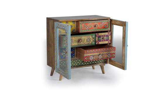 Recibidor Vitrina 2 Puertas Cristal 7 Cajones Oriental Datensa