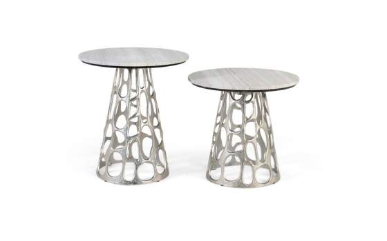 Set 2 Mesas Redondas con Tapa Marmol Base Aluminio Basei