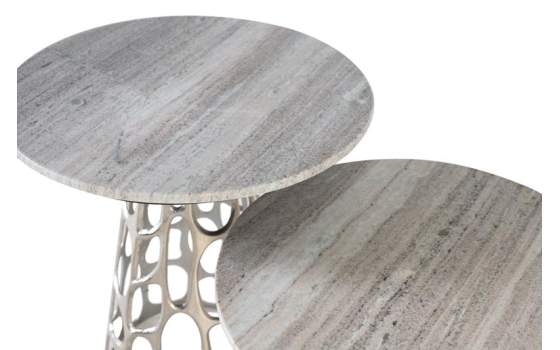 Set 2 Mesas Redondas con Tapa Marmol Base Aluminio Basei