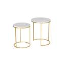 Set 2 Mesas Nido Auxiliares Redondas Marmol Blanco Oro Aelsop