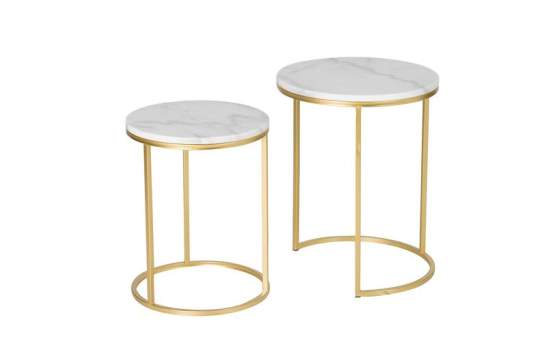 Set 2 Mesas Nido Auxiliares Redondas Marmol Blanco Oro Aelsop