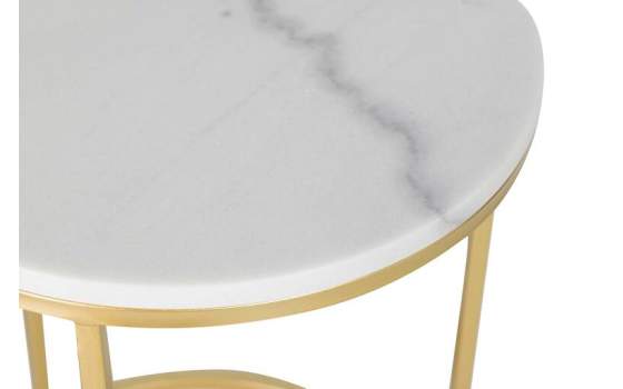 Set 2 Mesas Nido Auxiliares Redondas Marmol Blanco Oro Aelsop