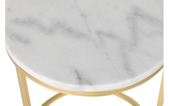 Set 2 Mesas Nido Auxiliares Redondas Marmol Blanco Oro Aelsop