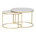 Set 2 Mesas Nido Redondas Marmol Blanco Metal Oro Aelsop