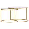 Set 2 Mesas Nido Redondas Marmol Blanco Metal Oro Aelsop