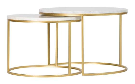 Set 2 Mesas Nido Redondas Marmol Blanco Metal Oro Aelsop
