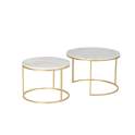 Set 2 Mesas Nido Redondas Marmol Blanco Metal Oro Aelsop