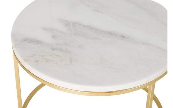 Set 2 Mesas Nido Redondas Marmol Blanco Metal Oro Aelsop