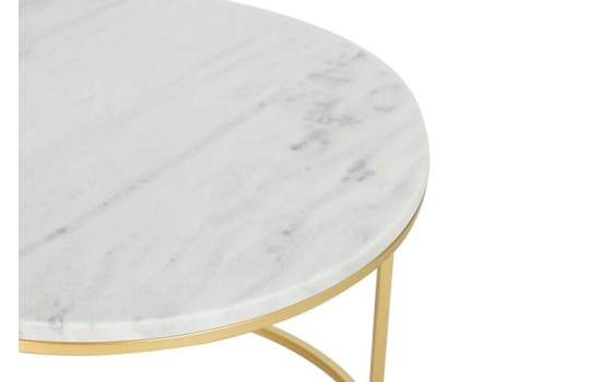 Set 2 Mesas Nido Redondas Marmol Blanco Metal Oro Aelsop