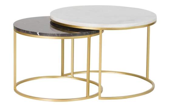 Set 2 Mesas Nido Redondas Negro y Blanco Oro Serie Aelsop
