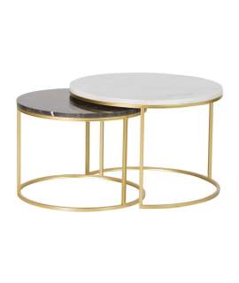 Set 2 Mesas Nido Redondas Negro y Blanco Oro Serie Aelsop