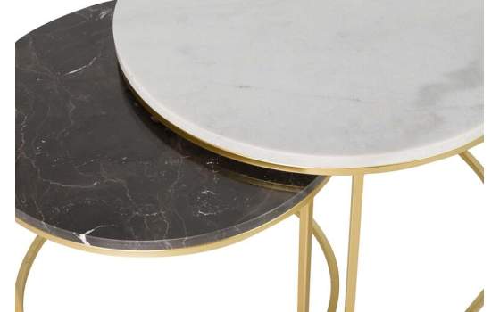 Set 2 Mesas Nido Redondas Negro y Blanco Oro Serie Aelsop