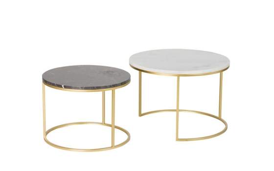 Set 2 Mesas Nido Redondas Negro y Blanco Oro Serie Aelsop