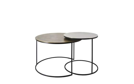 Set 2 Mesas Redondas Tapa Oro Plata y Forja Serie Argois