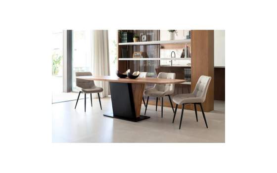 Set 2 Sillas Comedor Tapizadas Beige Patas Metal -Sahana