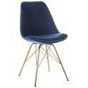 Set 2 Sillas Modernas Terciopelo Azul Patas Metal Oro Aroan