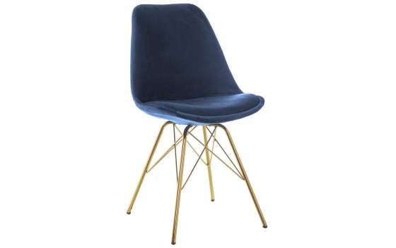Set 2 Sillas Modernas Terciopelo Azul Patas Metal Oro Aroan