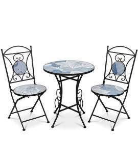 Set 2 sillas y mesa de forja y serigrafías azulonas Audyn
