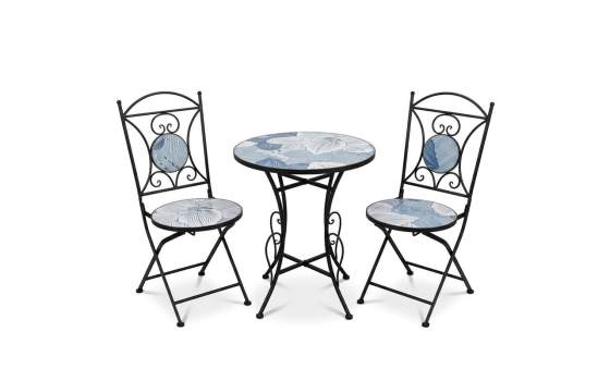 Set 2 sillas y mesa de forja y serigrafías azulonas Audyn