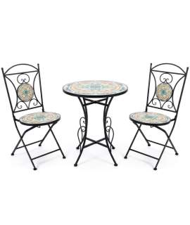 Set 2 sillas y mesa de forja y serigrafías colores Audyn