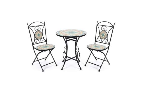 Set 2 sillas y mesa de forja y serigrafías colores Audyn