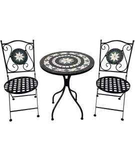 Set 2 Sillas y Mesa Forja Cerámica Básica Exterior Serie Audyn