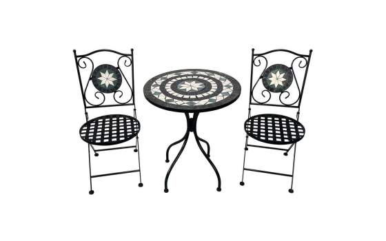 Set 2 Sillas y Mesa Forja Cerámica Básica Exterior Serie Audyn