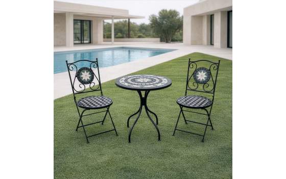 Set 2 Sillas y Mesa Forja Cerámica Básica Exterior Serie Audyn