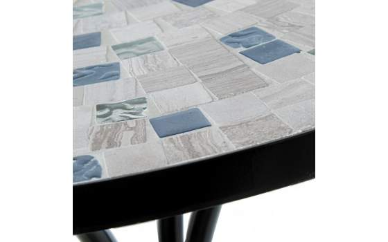 Set 2 Sillas y Mesa Forja Negra Ceramica Blanca Exterior Audyn