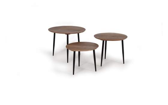 Set 3 Mesas Auxiliares Industrial Madera Acacia y Forja Amando