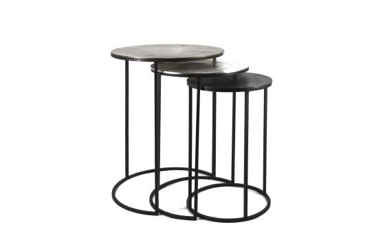 Set 3 Mesas Redondas Tapa Oro Plata Negro y Forja Serie Argois