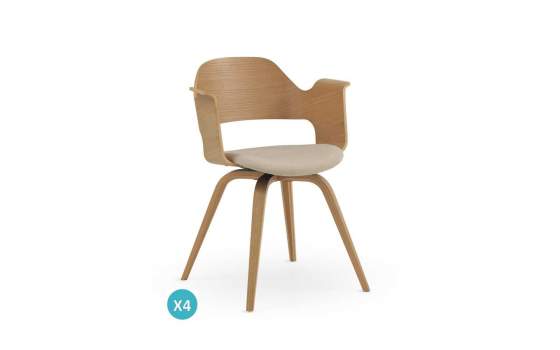Set 4 Sillones Actuales Madera Natural y Cojin Aldegati