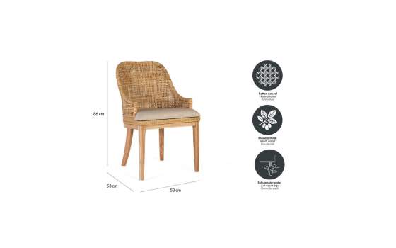 Set de 2 Sillas Madera y Rattan Natural con Cojín Shimla