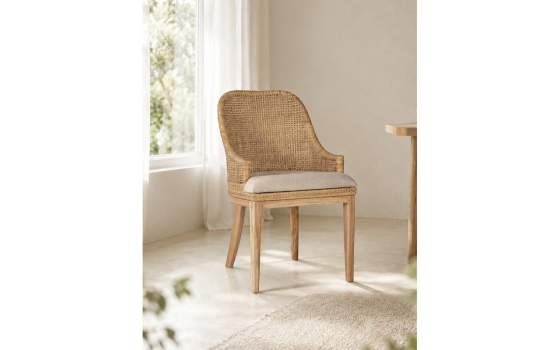 Set de 2 Sillas Madera y Rattan Natural con Cojín Shimla