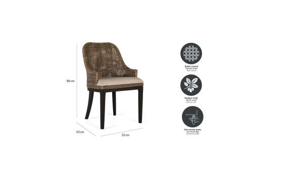 Set de 2 Sillas Madera y Rattan Natural Glaseado Nogal Shimla