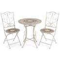 Set de Mesa Redonda y 2 Sillas en Forja Blanca y Ceramica Audyn