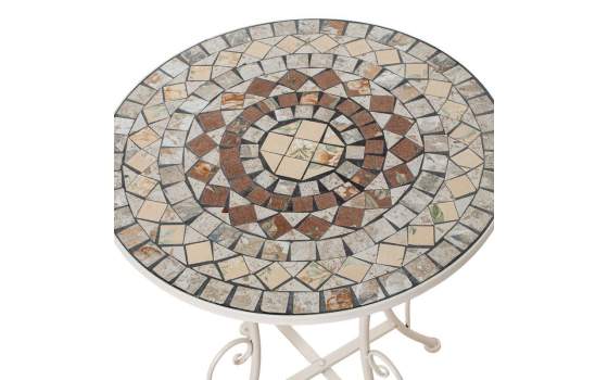 Set de Mesa Redonda y 2 Sillas en Forja Blanca y Ceramica Audyn