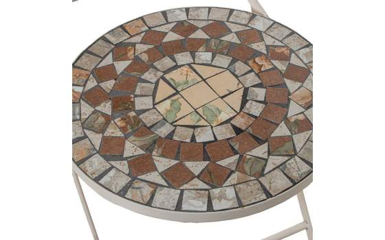 Set de Mesa Redonda y 2 Sillas en Forja Blanca y Ceramica Audyn