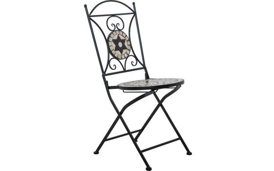 Set de Mesa Redonda y 2 Sillas en Forja y Cerámica Serie Audyn