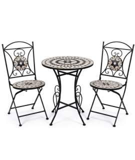 Set de Mesa Redonda y 2 Sillas en Forja y Cerámica Serie Audyn