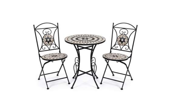 Set de Mesa Redonda y 2 Sillas en Forja y Cerámica Serie Audyn