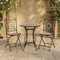 Set de Mesa Redonda y 2 Sillas en Forja y Cerámica Serie Audyn