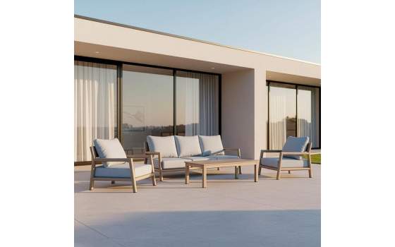 Set de Sofá 3 Plazas, 2 Sillones y Mesa de Centro Aluminio