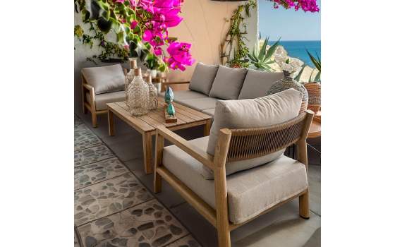 Set de Sofá 3 Plazas, 2 Sillones y Mesa de Centro Aluminio