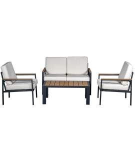 Set Sofá, 2 Sillones y Mesa Aluminio y Resina Madera Adarbe