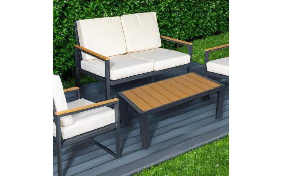 Set Sofá, 2 Sillones y Mesa Aluminio y Resina Madera Adarbe