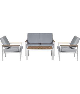 Set Sofa, 2 Sillones Mesa Aluminio Blanco Resina Serie Adarbe