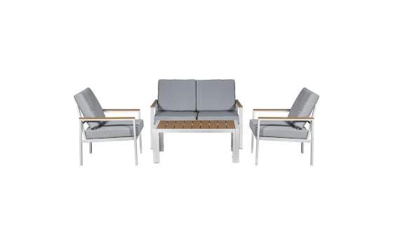 Set Sofa, 2 Sillones Mesa Aluminio Blanco Resina Serie Adarbe