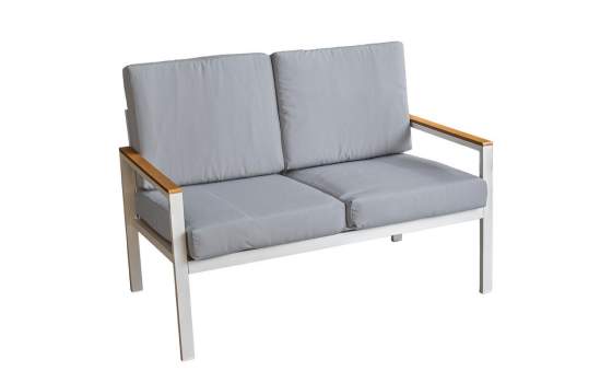 Set Sofa, 2 Sillones Mesa Aluminio Blanco Resina Serie Adarbe