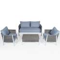 Set Sofa, 2 Sillones y Mesa Centro Aluminio Blanco Serie Accurti